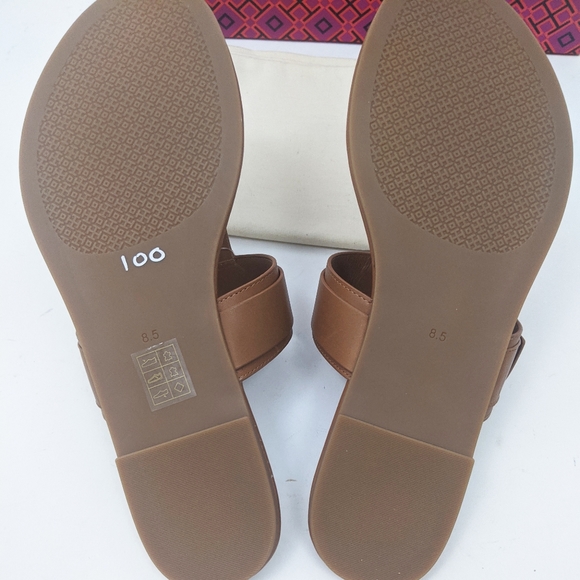 Tory Burch Marsden Leather Logo Thong Sandal Brown - Picture 2 of 9
